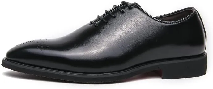 Santimon Mens Classic Oxford Dress Shoes Leather Lace-Up Formal Shoes, Elegant Perforated Toe Business Footwear for Weddings, Office, Formal Black/Brown