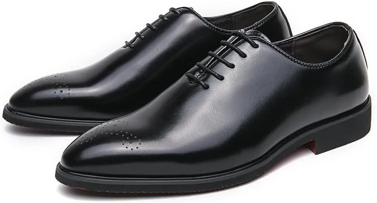 Santimon Mens Classic Oxford Dress Shoes Leather Lace-Up Formal Shoes, Elegant Perforated Toe Business Footwear for Weddings, Office, Formal Black/Brown