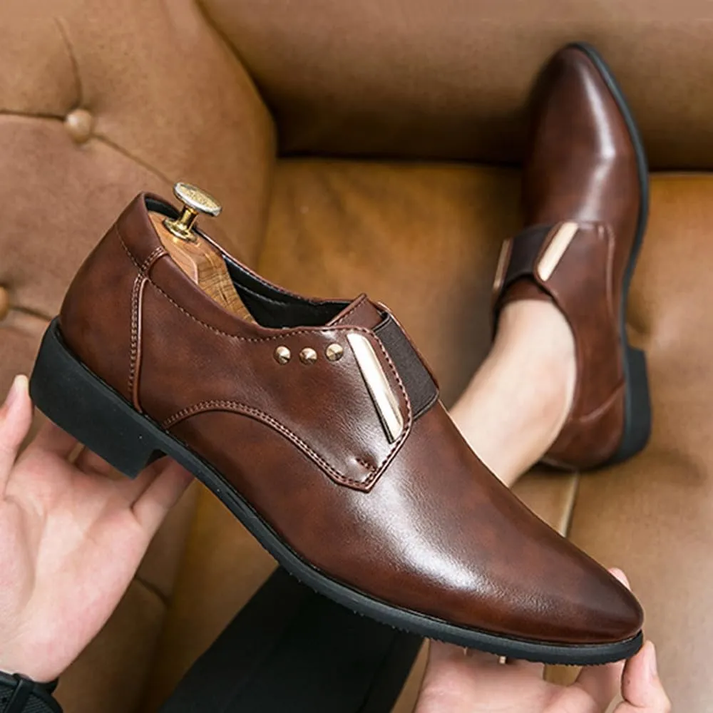 Santimon Mens Slip-On Formal Dress Shoes Leather Business Loafers with Elastic Side Panels, Comfortable Wedding Party Footwear for Office, Events, Casual Black/Brown