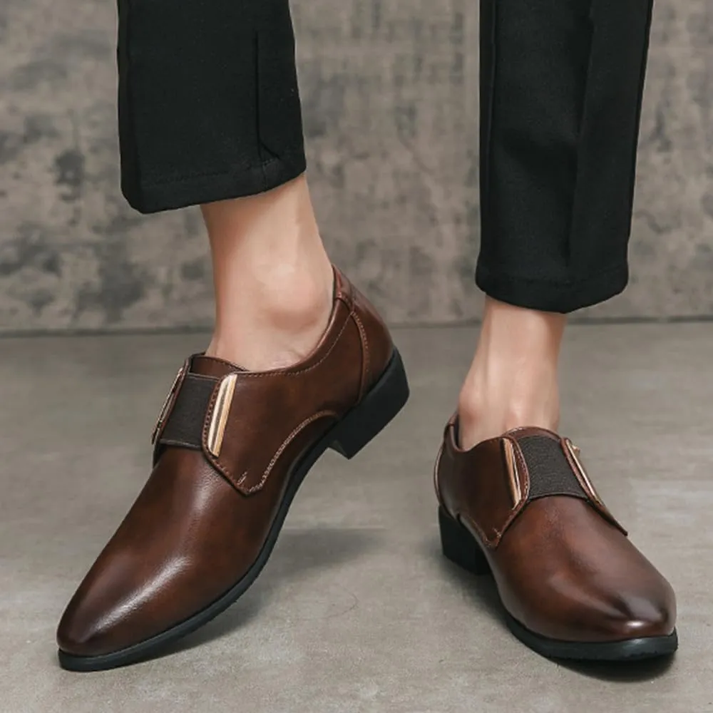 Santimon Mens Slip-On Formal Dress Shoes Leather Business Loafers with Elastic Side Panels, Comfortable Wedding Party Footwear for Office, Events, Casual Black/Brown
