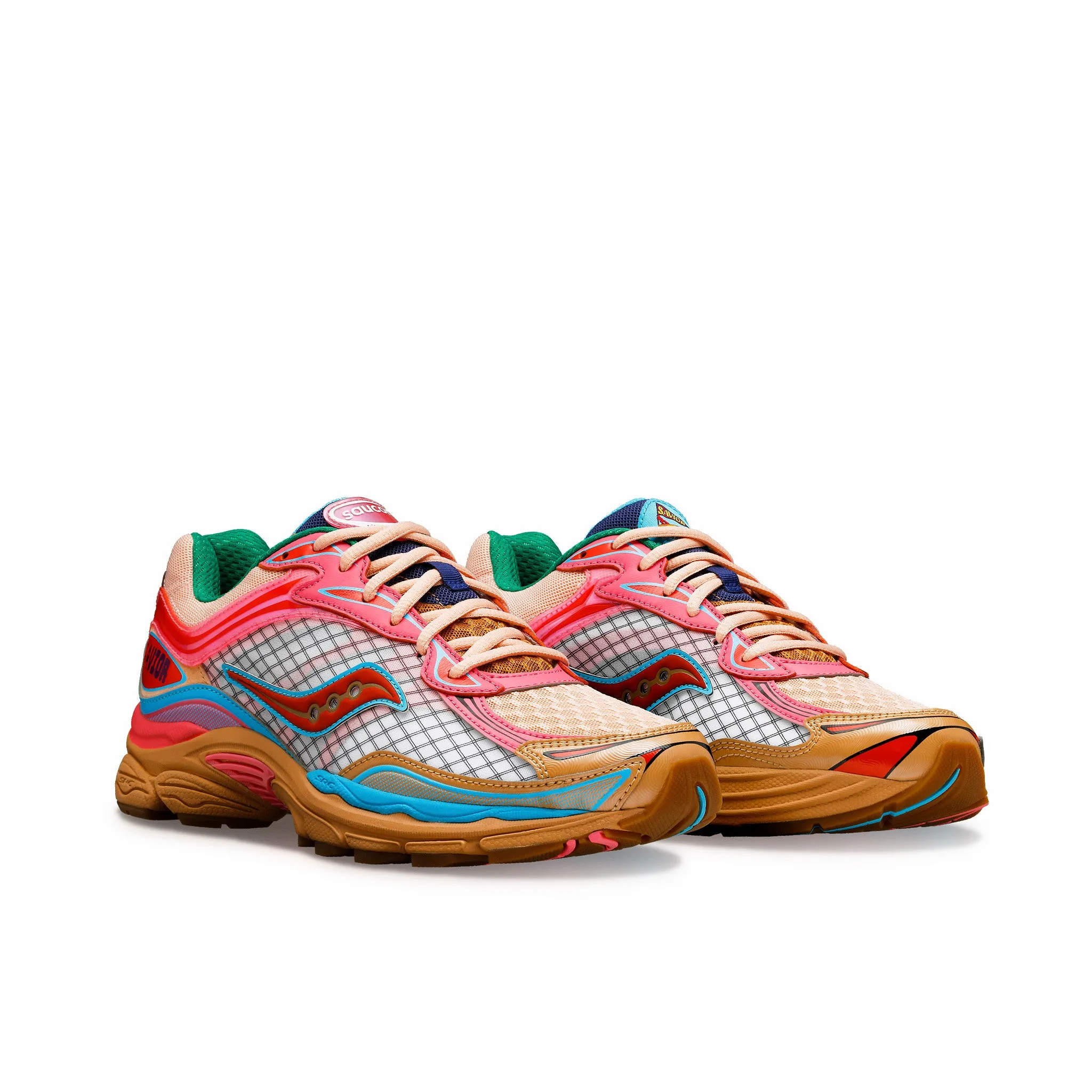 Saucony x Jae Tips ProGrid Omni 9 To-Do List Sneakers in Tan/Pink