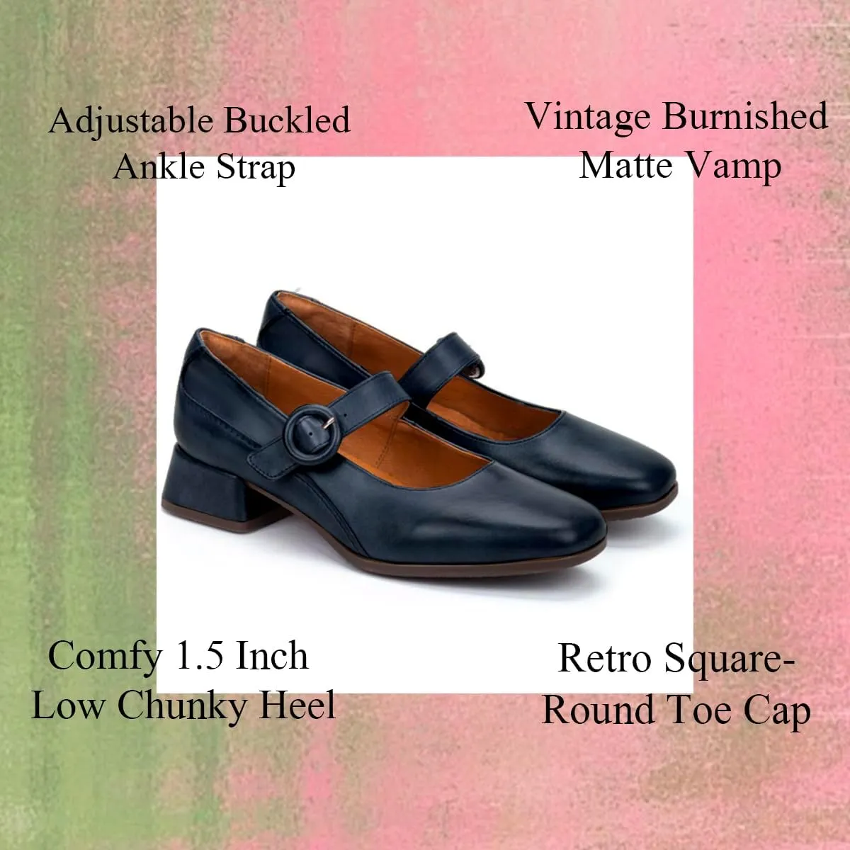 SHODENSE Women Vintage Square Toe Mary Jane Pumps Shoes Low Chunky Heel Ankle Strap Dress Sandals Metallic Matte Mary Jane Lolita Shoes Office Ladies Work Shoes Wedding Party Chic Comfort 4-11 M US