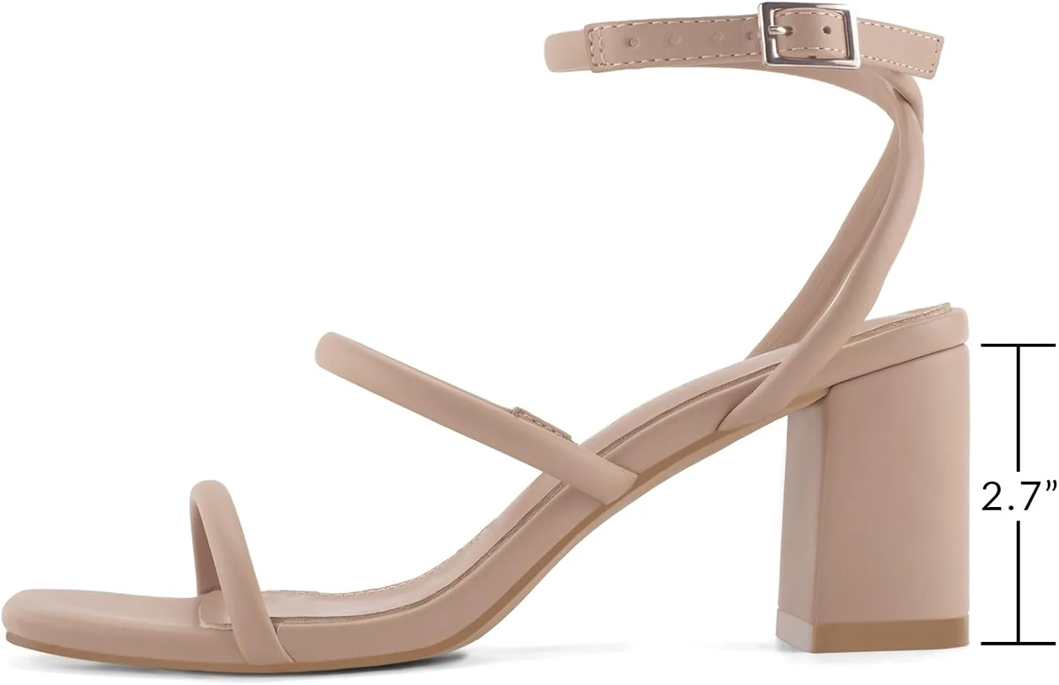 Shoe'N Tale Strappy Heels for Women Ankle Buckle Chunky Heels Square Toe Heeled Sandals
