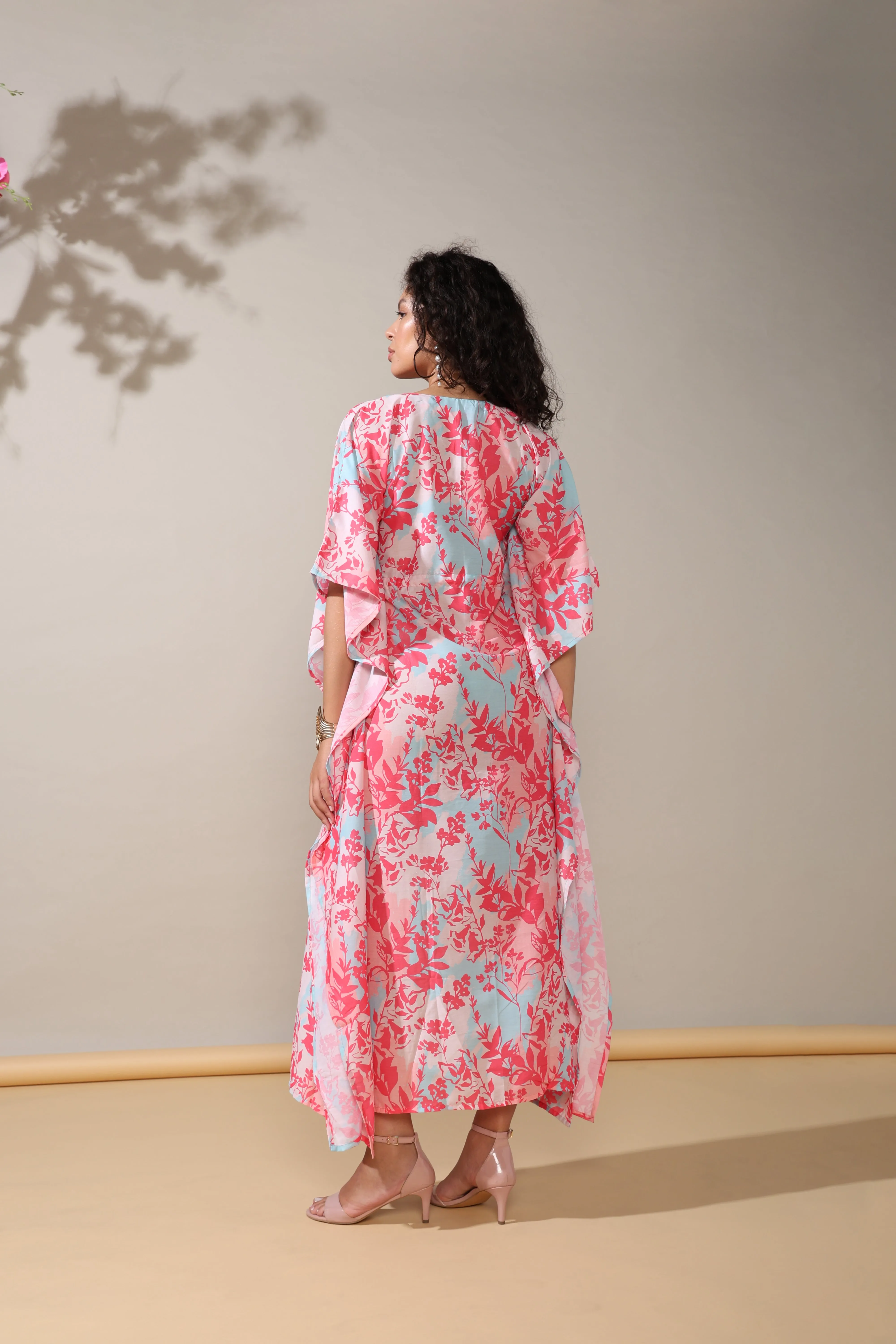 Sky pink blue cotton muslin Long kaftan dress