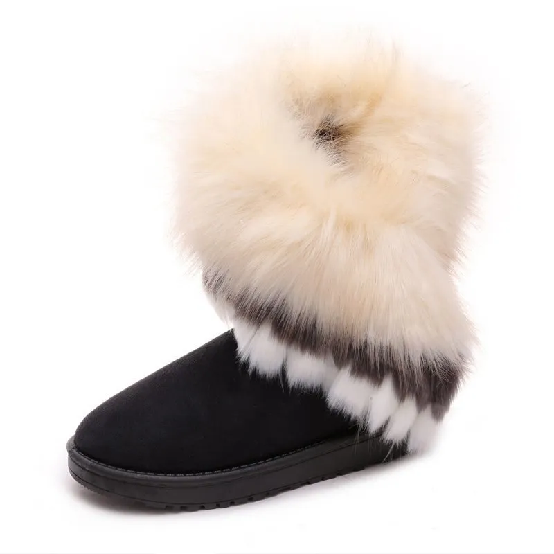 Snow Boots Furry Boots Imitated Rabbit Fur White