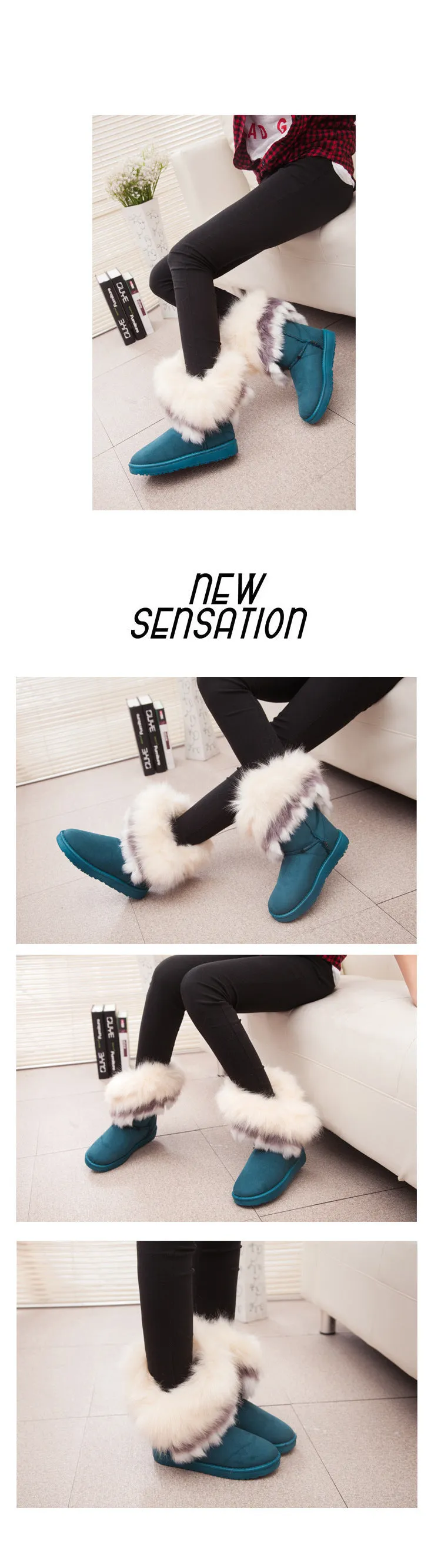 Snow Boots Furry Boots Imitated Rabbit Fur White