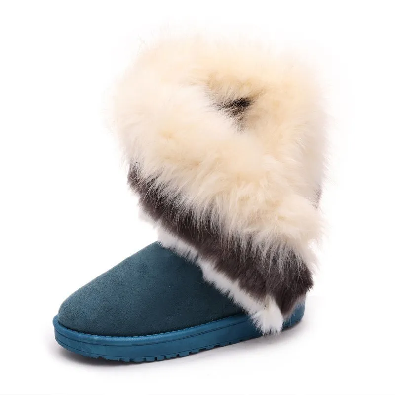 Snow Boots Furry Boots Imitated Rabbit Fur White
