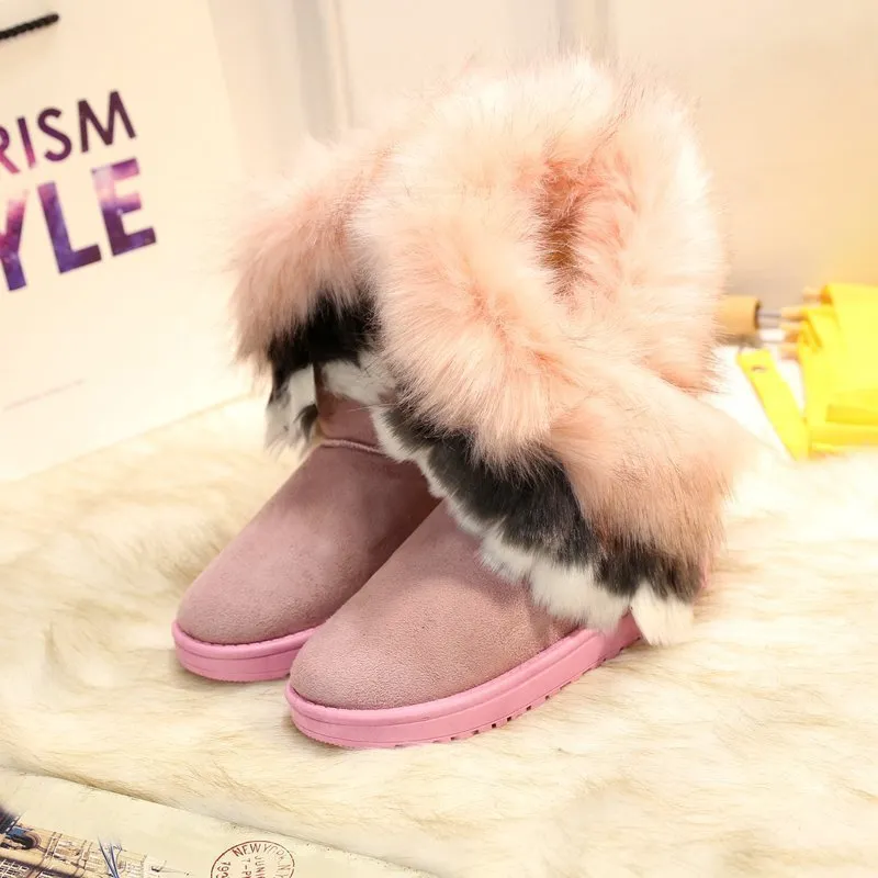 Snow Boots Furry Boots Imitated Rabbit Fur White