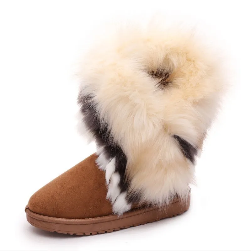 Snow Boots Furry Boots Imitated Rabbit Fur White
