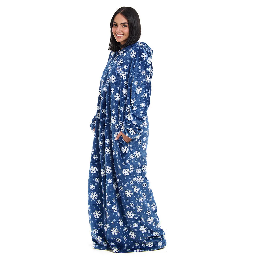 Snuggs Monk Wearable Blanket Snowflakes Petroleum