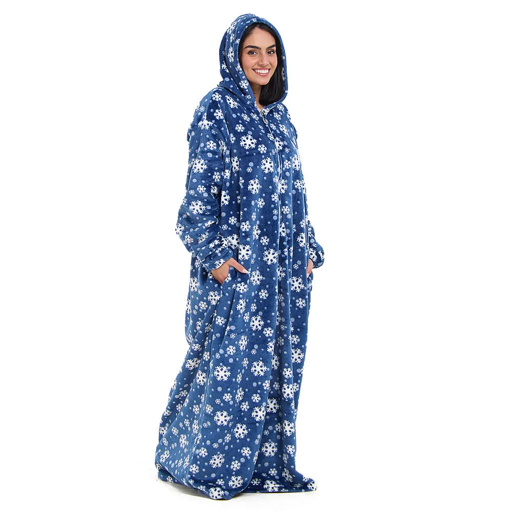 Snuggs Monk Wearable Blanket Snowflakes Petroleum