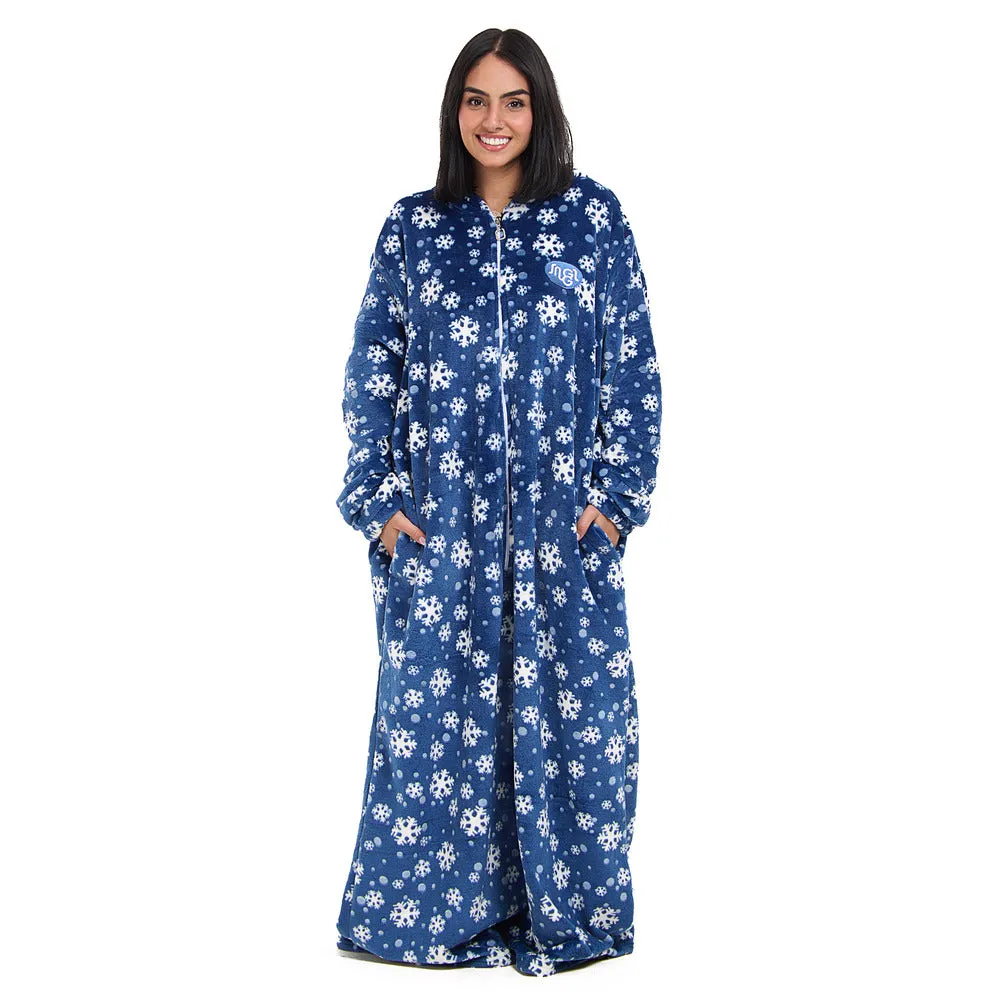 Snuggs Monk Wearable Blanket Snowflakes Petroleum