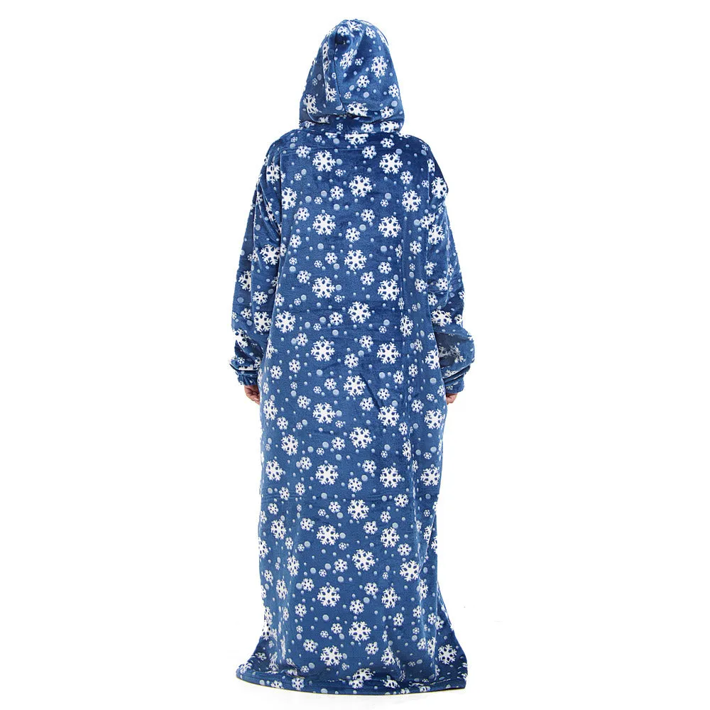 Snuggs Monk Wearable Blanket Snowflakes Petroleum