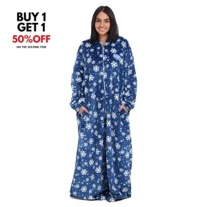 Snuggs Monk Wearable Blanket Snowflakes Petroleum