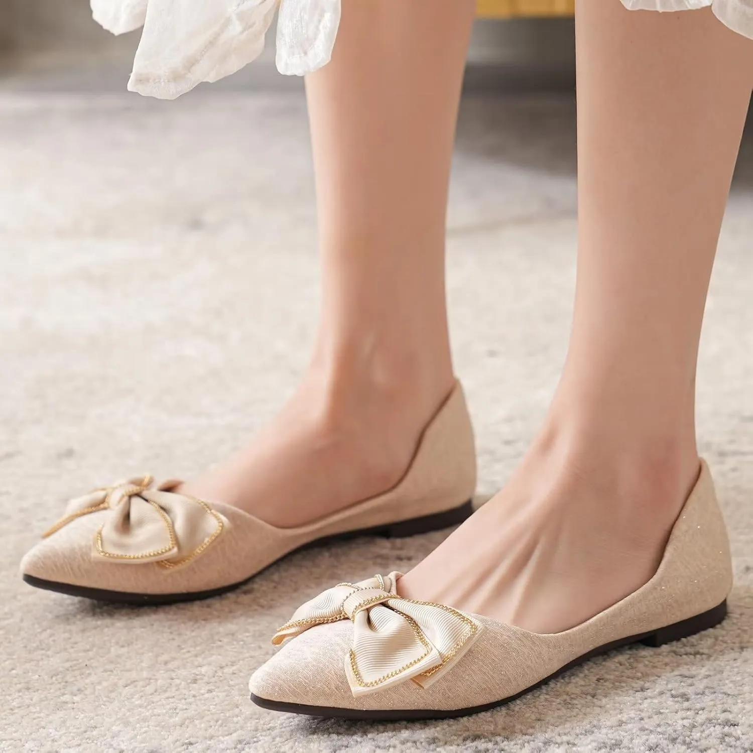 Stunner Bowknot Ballet Flats for Women Cute Bowtie Slip on Pointy Toe Rhinestone Dress Flat Shoes Loarfers