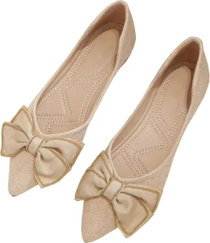Stunner Bowknot Ballet Flats for Women Cute Bowtie Slip on Pointy Toe Rhinestone Dress Flat Shoes Loarfers