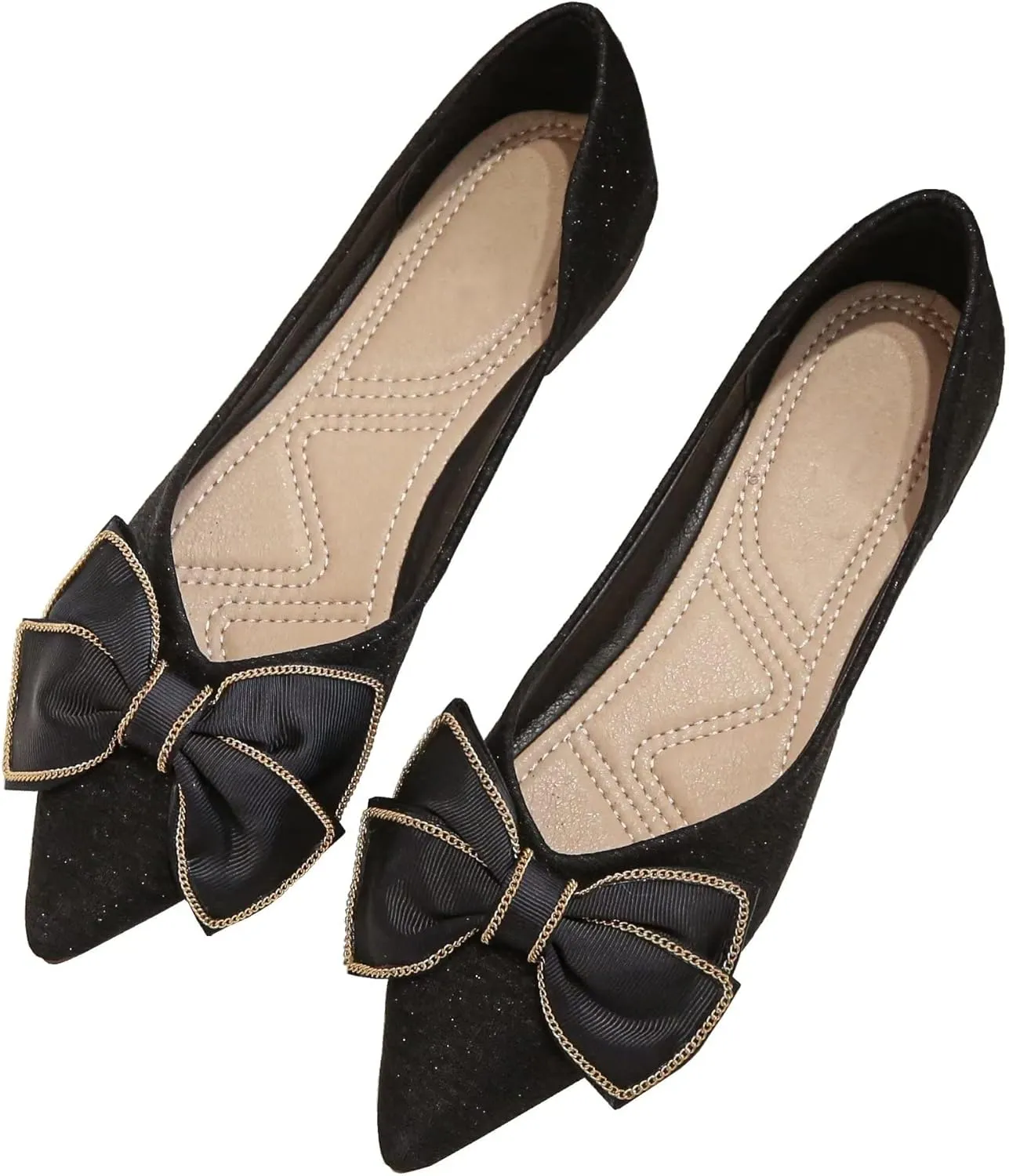 Stunner Bowknot Ballet Flats for Women Cute Bowtie Slip on Pointy Toe Rhinestone Dress Flat Shoes Loarfers