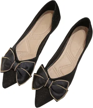 Stunner Bowknot Ballet Flats for Women Cute Bowtie Slip on Pointy Toe Rhinestone Dress Flat Shoes Loarfers