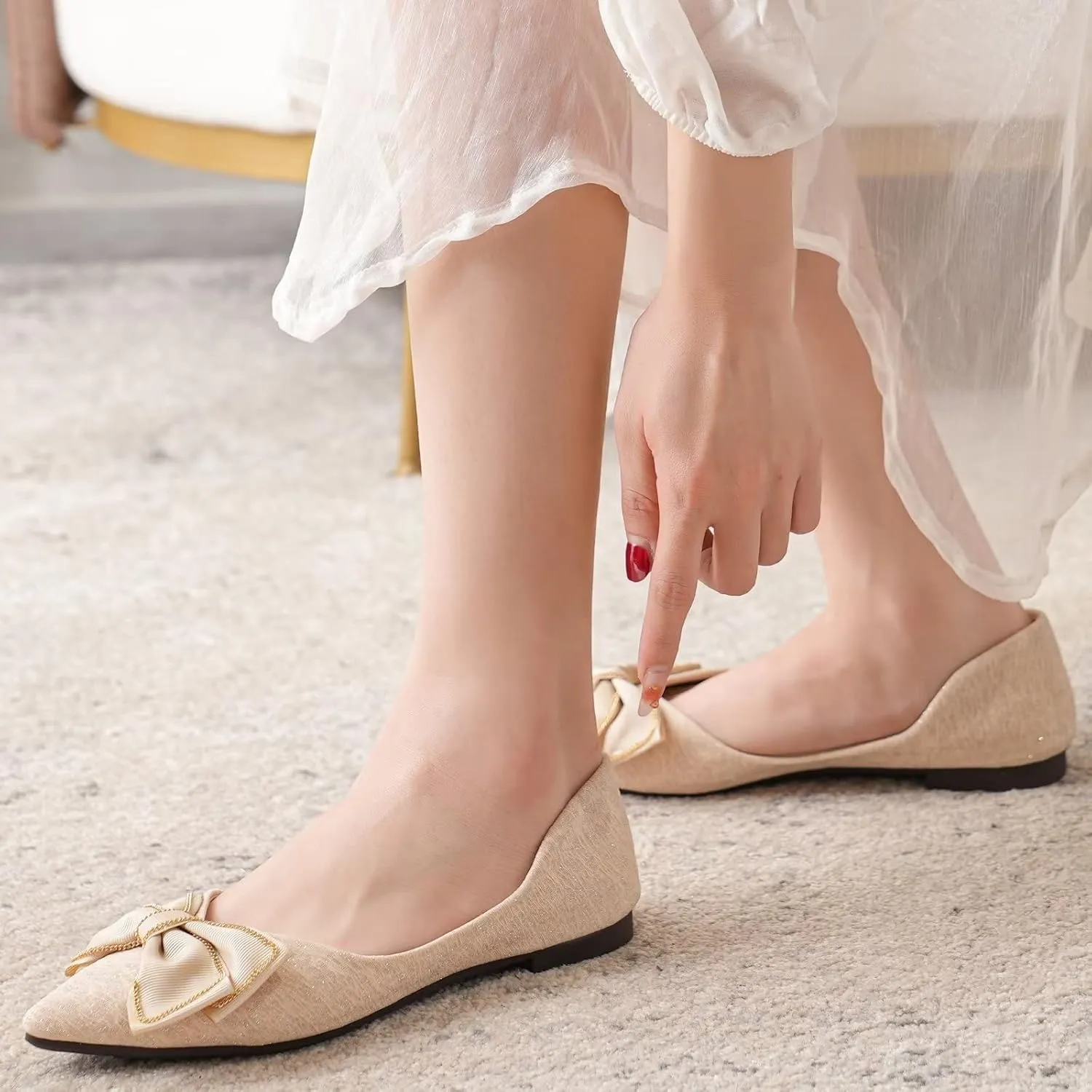 Stunner Bowknot Ballet Flats for Women Cute Bowtie Slip on Pointy Toe Rhinestone Dress Flat Shoes Loarfers