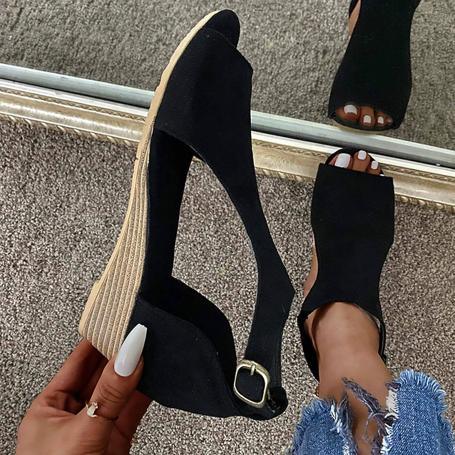 Summer Sandals Shoes Beach Toe Women Wedges Open Buckle Roman Breathable Strap Women's sandals Dress Shoes