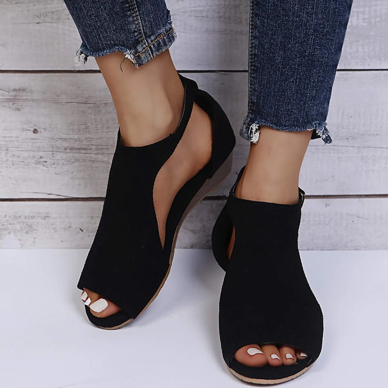 Summer Sandals Shoes Beach Toe Women Wedges Open Buckle Roman Breathable Strap Women's sandals Dress Shoes