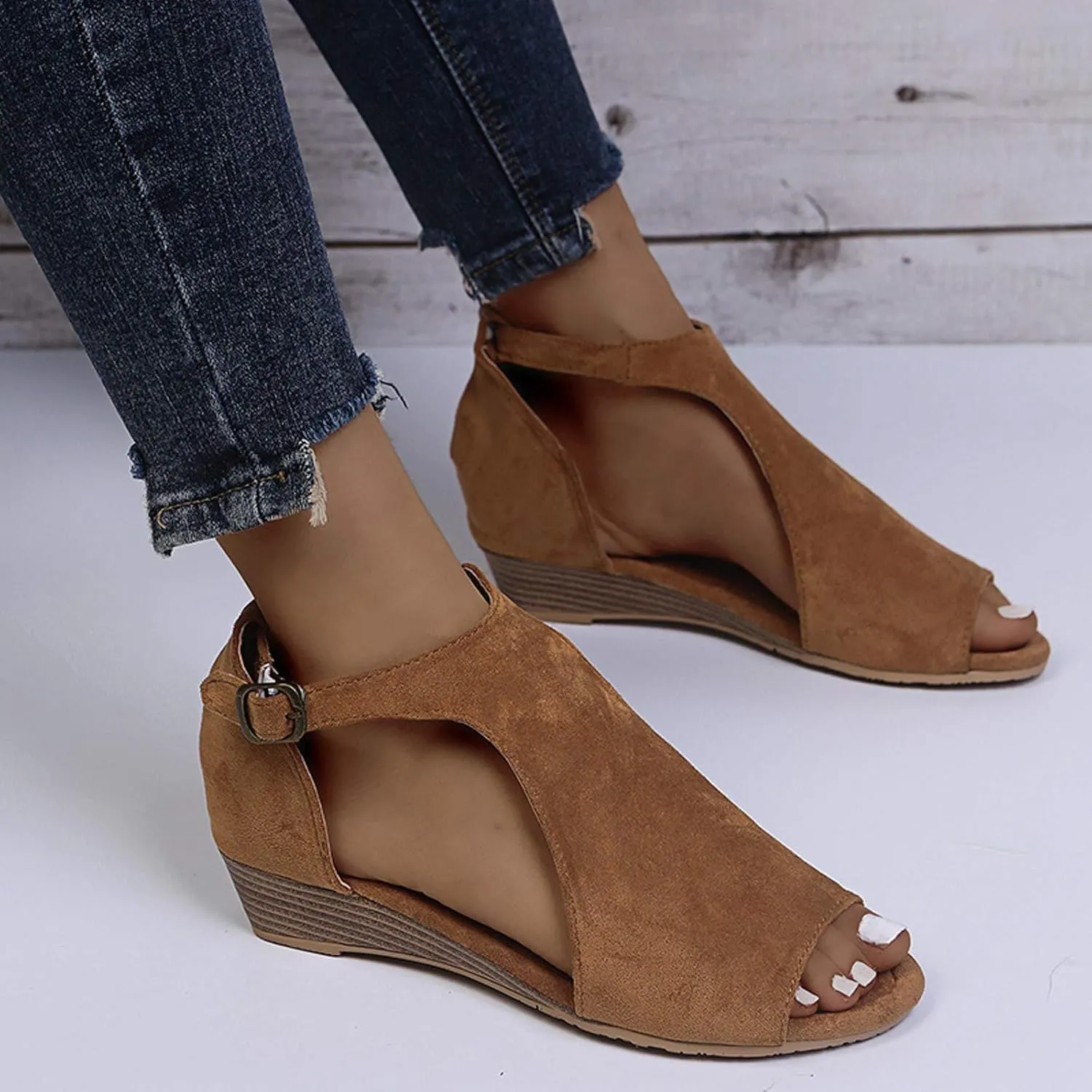 Summer Sandals Shoes Beach Toe Women Wedges Open Buckle Roman Breathable Strap Women's sandals Dress Shoes