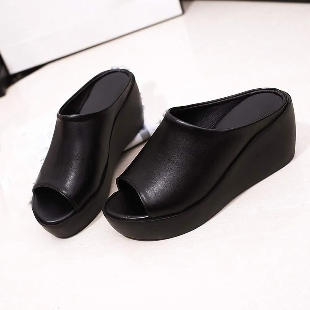 Summer Thick Fashion Mouth Bottom Leisure Women Fish Slippers Womens High Heels Shoes Straps Dress Heeled Sandals