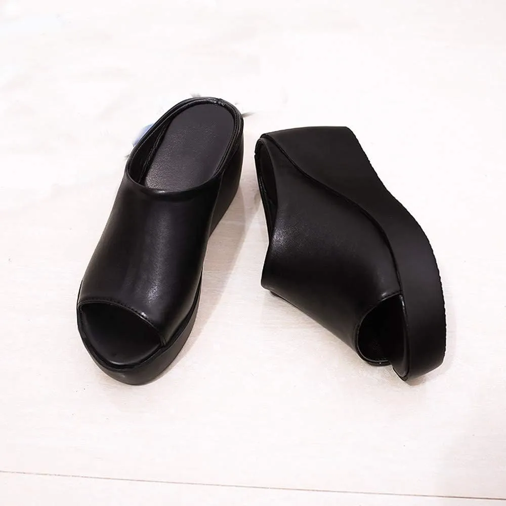 Summer Thick Fashion Mouth Bottom Leisure Women Fish Slippers Womens High Heels Shoes Straps Dress Heeled Sandals