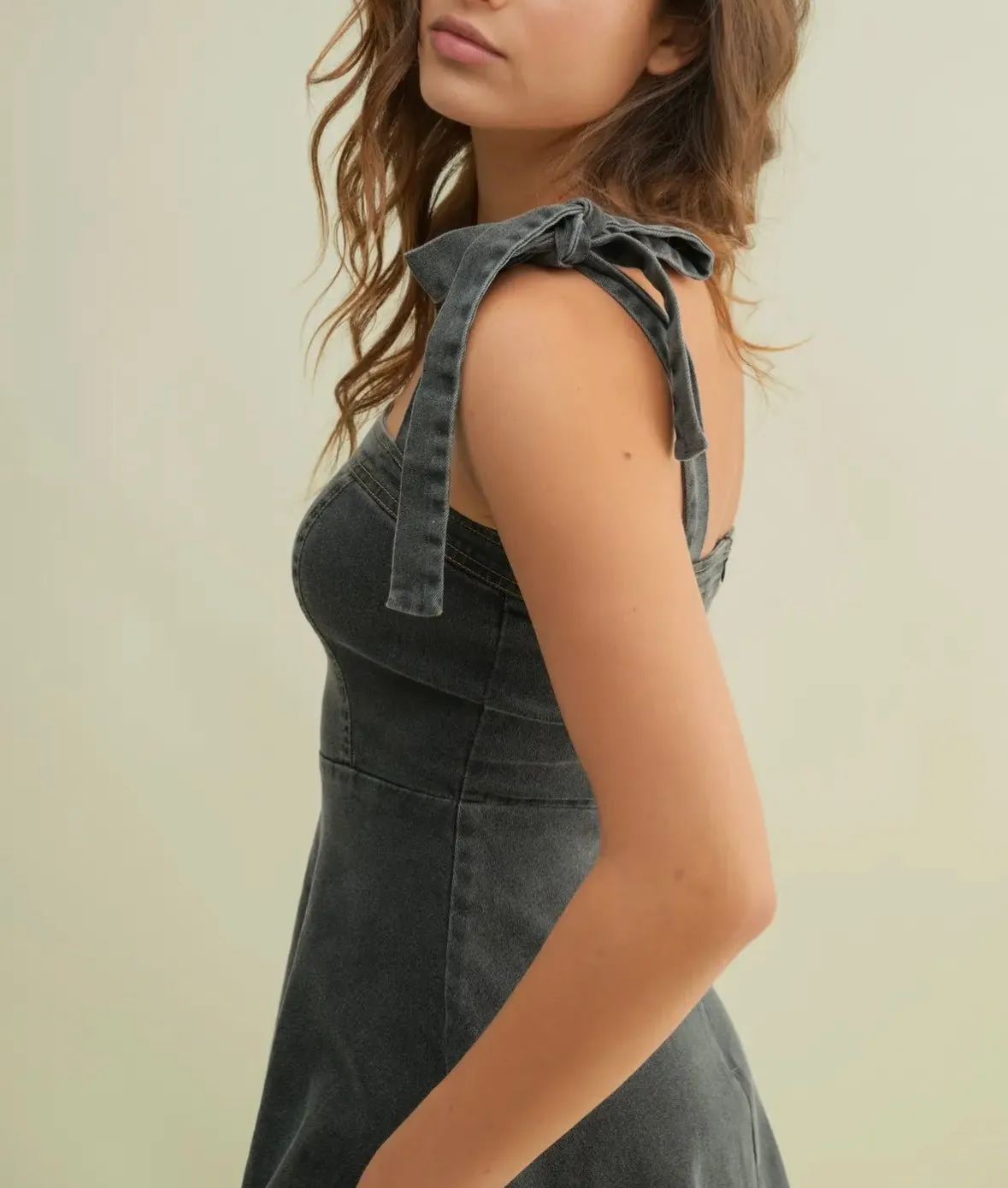 The Jemma Dress: Denim Bow Strap Dress