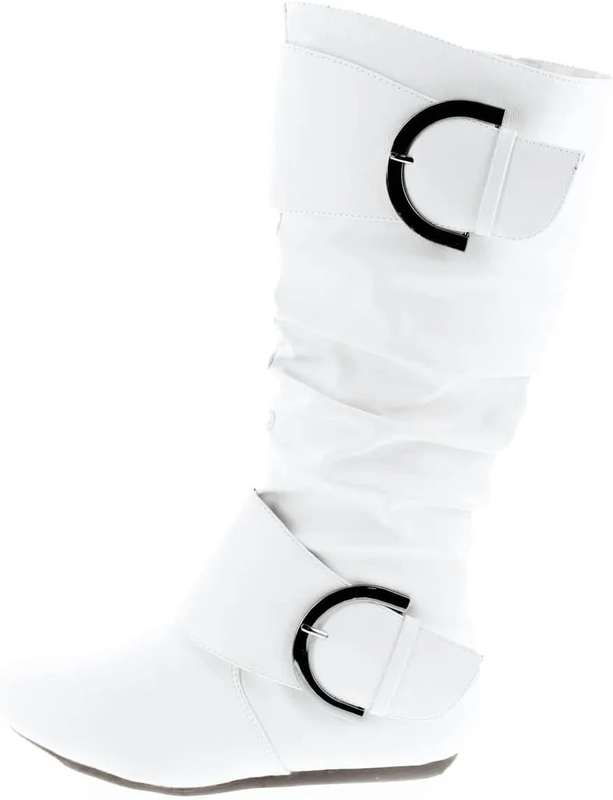 TOP Moda Bank-81 Women's Fashion Round Toe Flat Heel Zipper Buckle Slouchy Mi.