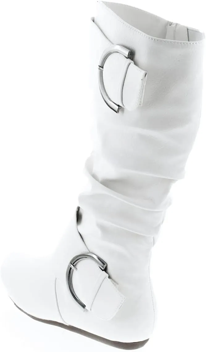 TOP Moda Bank-81 Women's Fashion Round Toe Flat Heel Zipper Buckle Slouchy Mi.