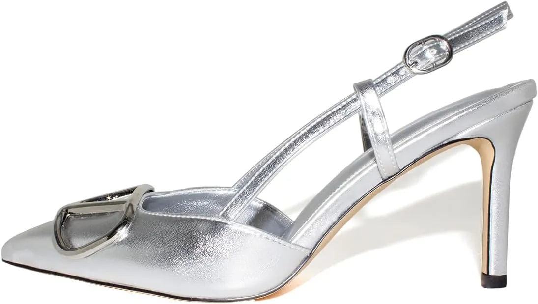 Women Heeled Slingback Sandals Closed Pointed Toe Stiletto High Heels Slip-On Buckle Pumps Backless Evening Prom Party Dress Shoes 5.5-12US