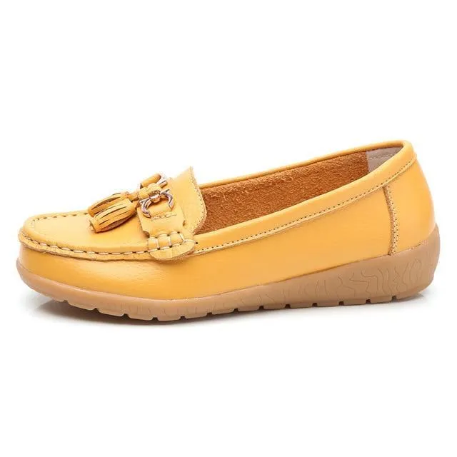Women shoes mother shoes woman flats soft bottom genuine leather ladies ballet loafers