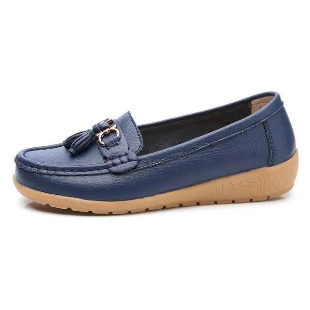 Women shoes mother shoes woman flats soft bottom genuine leather ladies ballet loafers