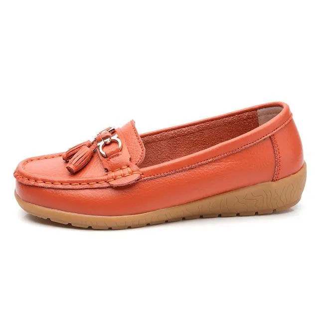 Women shoes mother shoes woman flats soft bottom genuine leather ladies ballet loafers