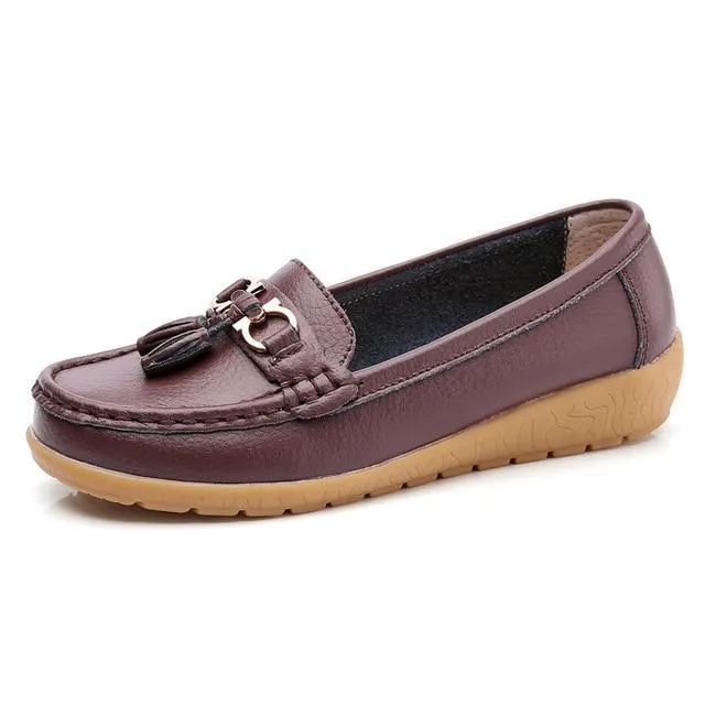Women shoes mother shoes woman flats soft bottom genuine leather ladies ballet loafers