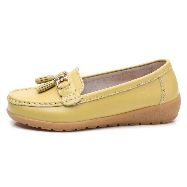 Women shoes mother shoes woman flats soft bottom genuine leather ladies ballet loafers