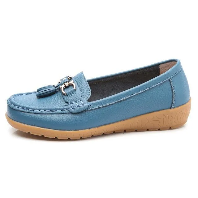 Women shoes mother shoes woman flats soft bottom genuine leather ladies ballet loafers