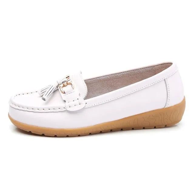 Women shoes mother shoes woman flats soft bottom genuine leather ladies ballet loafers