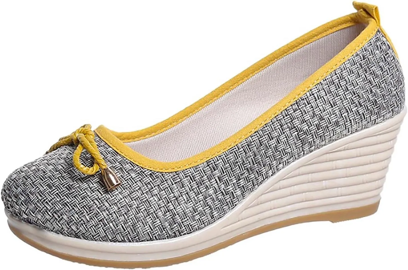 Women Wedge Pumps Closed Toe Low Heel Dress Shoes Slip On Wedges Shoes Casual Canvas for Women (Grey, 7.5)