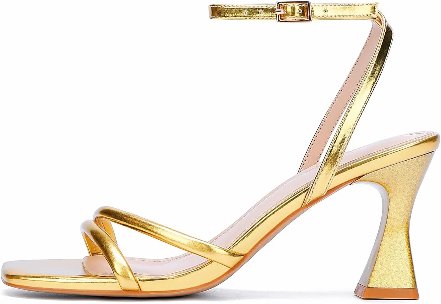 Women's Kitten Strappy Mid heels Square Open Toe Ankle Strap Heeled Sandals