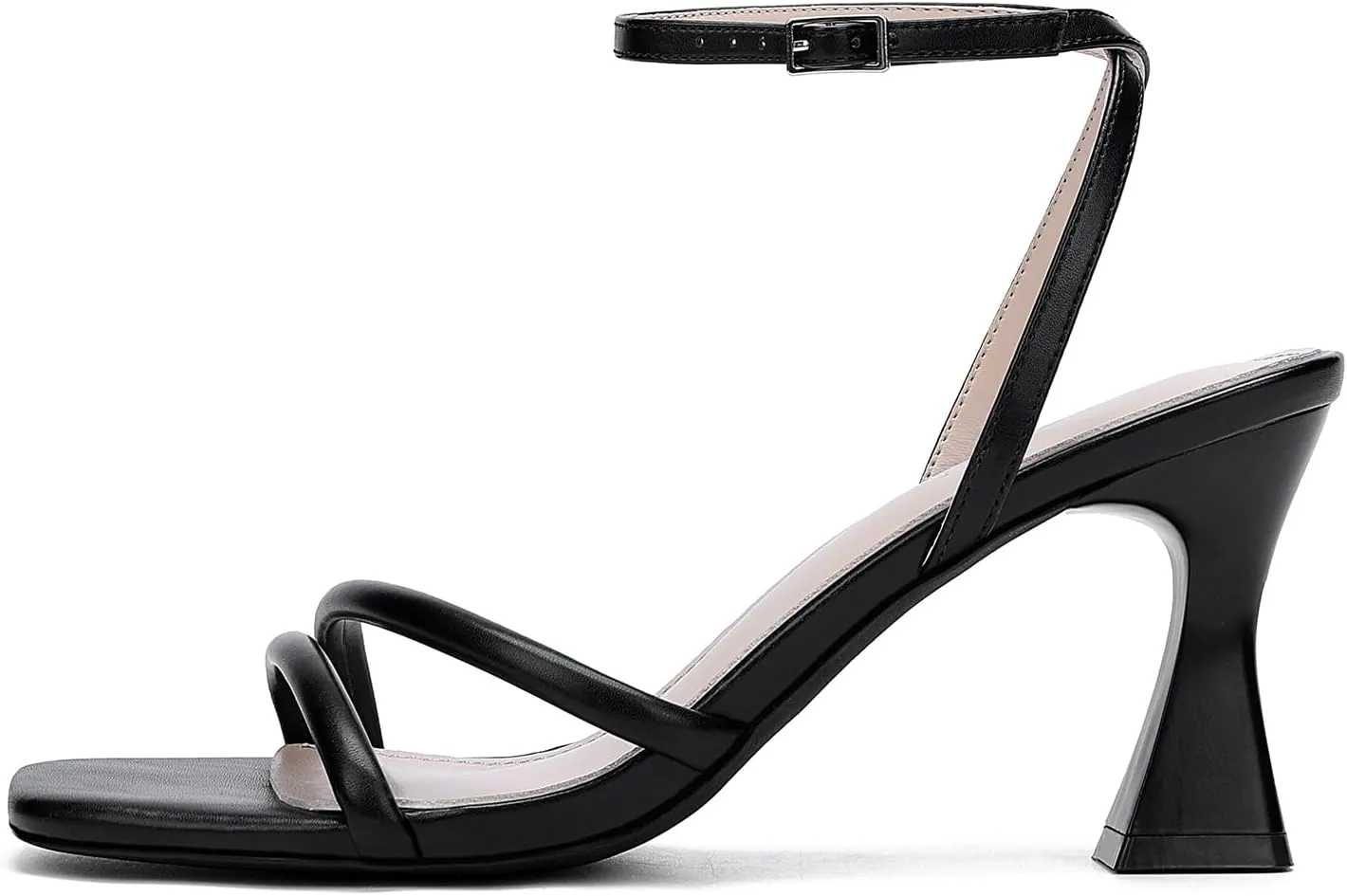 Women's Kitten Strappy Mid heels Square Open Toe Ankle Strap Heeled Sandals