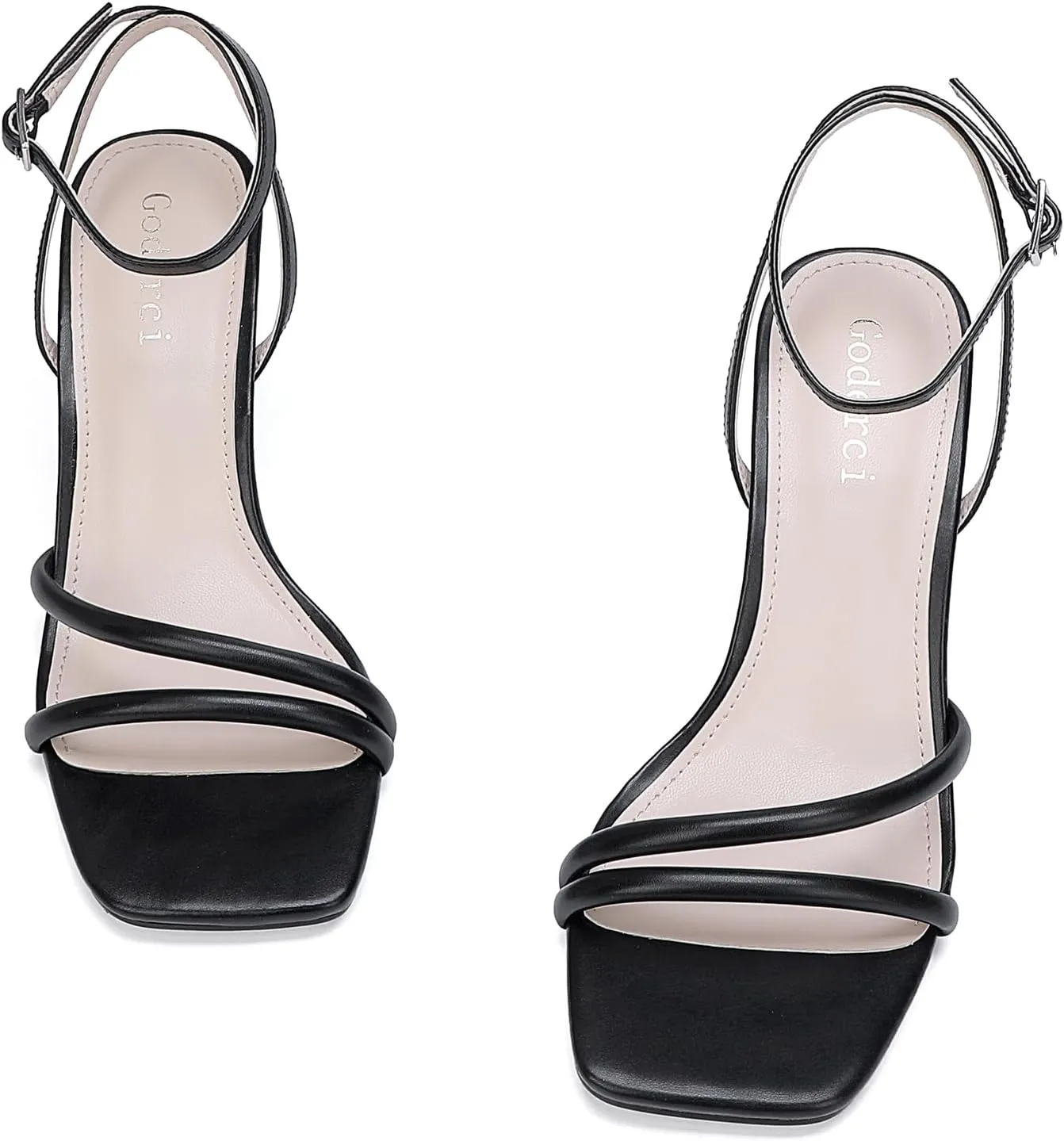 Women's Kitten Strappy Mid heels Square Open Toe Ankle Strap Heeled Sandals