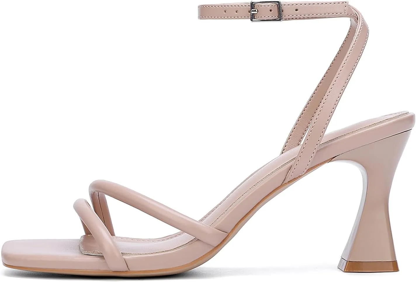 Women's Kitten Strappy Mid heels Square Open Toe Ankle Strap Heeled Sandals