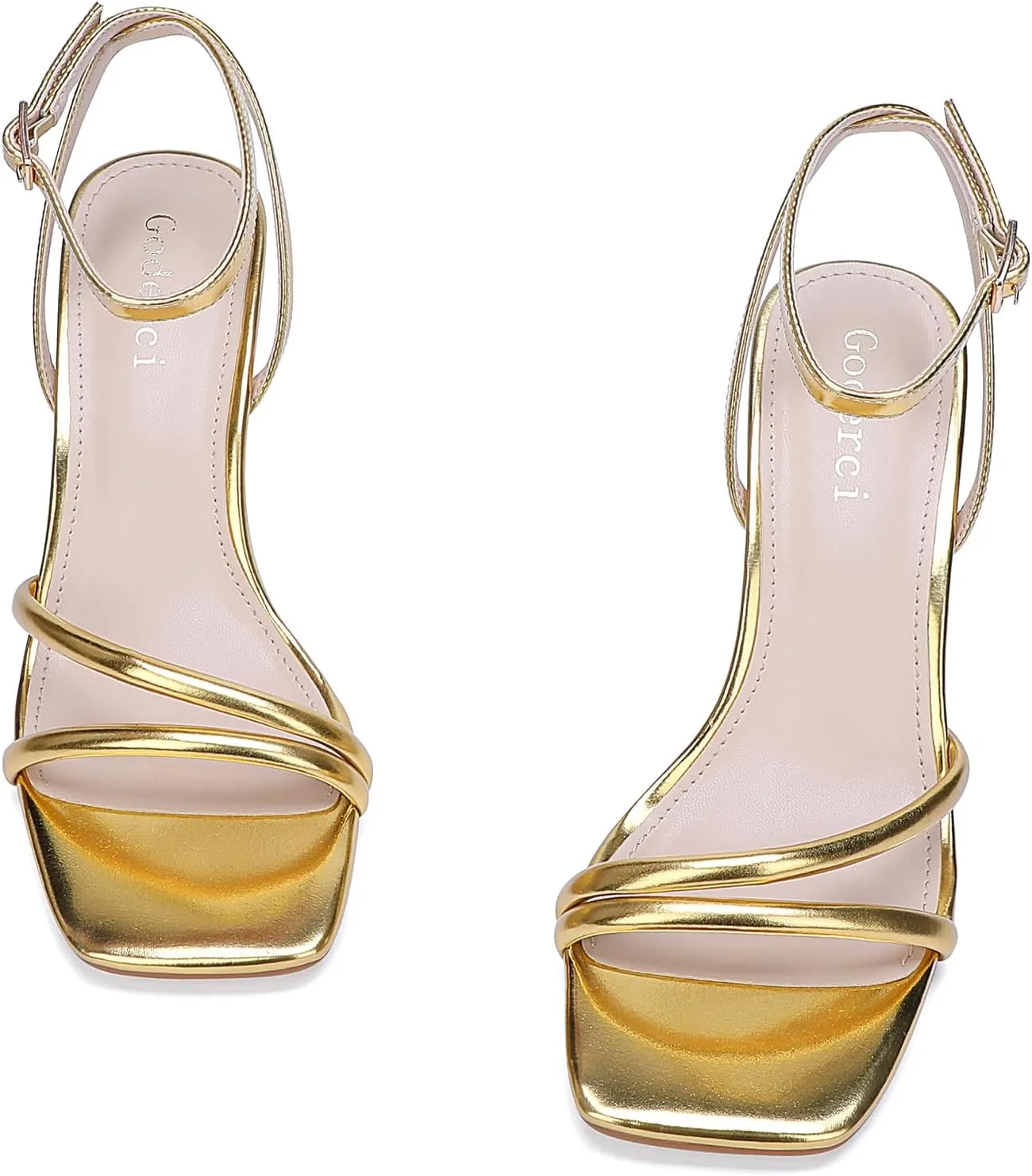 Women's Kitten Strappy Mid heels Square Open Toe Ankle Strap Heeled Sandals