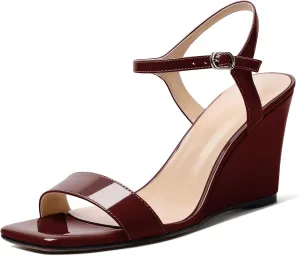 Zamikoo Women's Open Toe sandals 3.5'' Wedge heels Square Toe Slingback Pumps Fashion Dress Shoes Size 5- Size 13