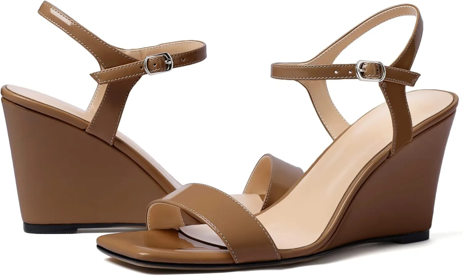Zamikoo Women's Open Toe sandals 3.5'' Wedge heels Square Toe Slingback Pumps Fashion Dress Shoes Size 5- Size 13