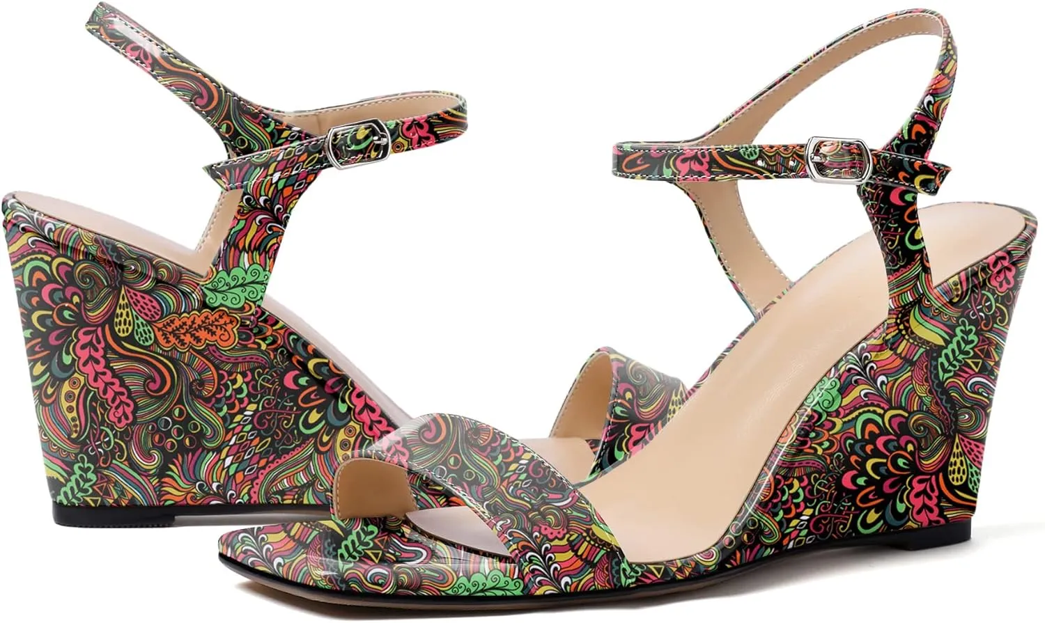 Zamikoo Women's Open Toe sandals 3.5'' Wedge heels Square Toe Slingback Pumps Fashion Dress Shoes Size 5- Size 13
