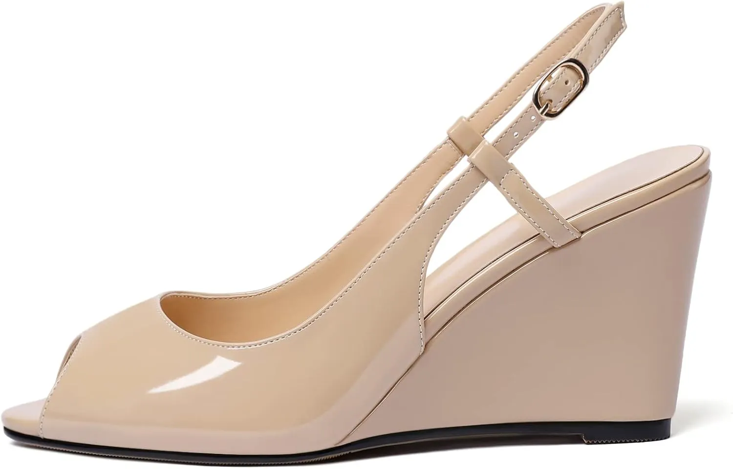 Zamikoo Women's Peep Toe Slingback Pumps 3.5" Wedge Heels Sandals with Adjustable Strap Solid Buckle Patent Leather US Size 5- Size 13