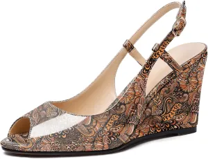 Zamikoo Women's Peep Toe Slingback Pumps 3.5" Wedge Heels Sandals with Adjustable Strap Solid Buckle Patent Leather US Size 5- Size 13